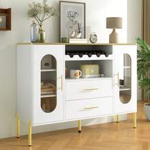 White Sideboard With Glass Doors And Wine Rack – Plenty Of Storage Space For Dining Room & Living - 白色 - 查看 8