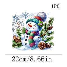 1/2/3 piezas Gorro de punto colorido Muñeco de nieve Pegatina de transferencia de calor navideña, Muñeco de nieve con ojos cerrados y sonrisa con bufanda de punto a rayas rojas, verdes y moradas, rodeado de ramas de pino, piñas, bayas de acebo, ramas de bayas azules y copos de nieve, Impresión de dibujos animados de invierno fresco y curativo navideño DIY, Adecuado para camisetas de niños, sudaderas, bolsas de lona - Multicolor - Ver 4