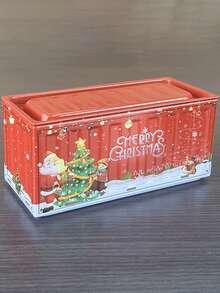 Christmas Container Shaped Metal Tin Storage Box, Santa Claus Printed Stackable Iron Storage Can, Mini Gift Tin Jar, Festive Desktop Organizer, Christmas & Housewarming Gift Box, Suitable For Storing Candies, Jewelry And All Kinds Of Small Sundries - Multicolor - View 5