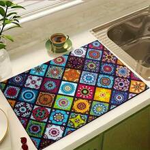 1pc, Drying Mat, Colorful Round Candle Drainage Mat, Plate-Style Drying Mat For Kitchen Countertop Decoration, Drainage Mat, Plate-Style Drainage Mat, Universal Kitchen Drainage Mat, Kitchen Accessories. - Multicolor - View 4