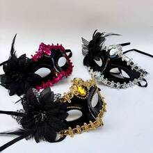 1pc Masquerade Mask, Half Face Halloween Couple Venetian Costume Set, Dual Color Princess Face Mask For Men And Women - Multicolor - View 4