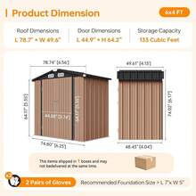 Aoxun Heavy Duty Galvanized Metal Outdoor Storage Shed - Multi-Size, Multi-Material, Included Base, Lockable Door, Sloped Roof, Water Resistant - Fishing, Grilling, Poolside, Garden Storage Organization Solution - 6x4FT - Brown(1 Packages) - View 1