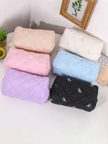 1PC Colorful Bowknot Embroidered Pattern Pencil Case, Creative Large-Capacity Stationery Storage Bag, Perfect For Back-To-School Supplies - Multicolor - View 2
