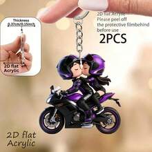 2D Flat Motorcycle Keychain Pendant, Includes Rider And Passenger, Couple Motorcycle Keychain, Suitable For Car Keys, Backpacks, Phone Accessories, Acrylic Motorcycle Gift, Medium-Good Souvenir, Couple Set, Artistic Style - Multicolor - View 8