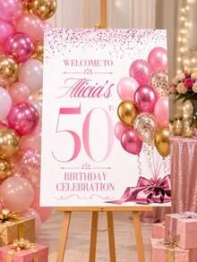 Custom Pink Birthday Party Display Board, Personalized Poster; Customizable Text Event Welcome Party Board; Balloon And Bow Decor Foam Board; Luxury Birthday Photo Prop Display Board (Stand Not Included) - Multicolor - View 6