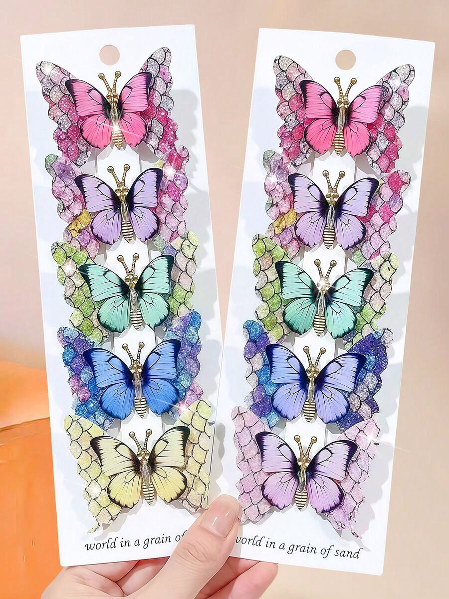 6/2 piezas Pinzas para el cabello con mariposas 3D degradadas de estilo bohemio, duraderas y no dañinas, accesorios para el cabello dulces de estilo Mori, adecuados para niñas y niños, uso diario en la escuela, viajes y vacaciones - Multicolor - Ver 1