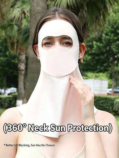 1PC Women's Summer Ice Silk Full Face UV Mask – UPF 500 Sun Protection With Drink Hole & Hyaluronic Acid Cooling For Cycling, Travel, Driving & Beach