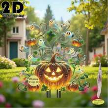 2D Flat Waterproof Weather-Resistant Acrylic Outdoor Ground Stake, Ghost Pumpkin Combination Print Durable Material, Halloween Party Lawn Decoration, Create Eerie Atmosphere Yard Display - Plant Pumpkin - View 8