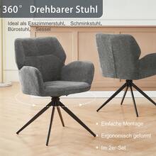 Set Of 2 Rotating Dining Chair With Metal Legs, Dark Grey - 深灰色 - 查看 10