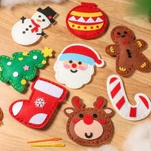 聖誕主題DIY縫製套裝，8件組不織布手工材料包，聖誕老人雪人馴鹿聖誕樹吊飾，兒童禮物 - 白色 - 查看 13