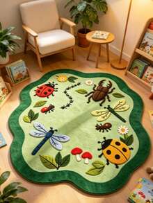1pc Green Velvet Rug With Multiple Insect Patterns, Thickened Plush Carpet, Thick Furry Rug, Autumn/Winter Decor Rug, Bedroom Decor, Small Rug, Home Decor, Living Room Rug, Living Room Small Rug, Bedroom Rug, Living Room Home Decor, Outdoor Rug, Washable Rug - Multicolor - View 3