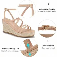 Espadrilles Wedge Sandals For Women: Slip On Elastic Ankle Strap Platform Sandals Dressy Comfortable Summer Wedges Heels Shoes - 11 + 0115-nude - View 5