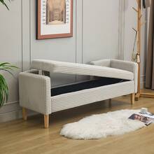 Velvet Storage Bench With Arms - Ideal For Living Room, Entryway And Bedroom - Ivory - 灰色 - 查看 7