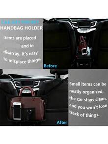 1pc Extra Large Canvas Car Storage Bag, Car Accessories, Back Seat Organizer Mesh, Used For Organizing Back Seat Items, Multi-Compartment Car Storage Bag, Can Store Phone, Documents, Snacks, Charger, Travel Essentials, Compact Space-Saving Design - Multicolor - View 3