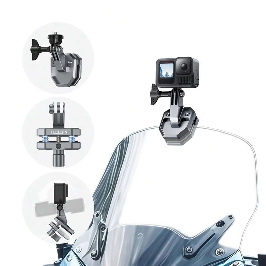 TELESIN Action Camera Motorcycle Windshield Clamp Mount Holder For Go Pro Luna Ultra D J I Action Quick Release Motorbike Windscreen Clamp For POV Shoot