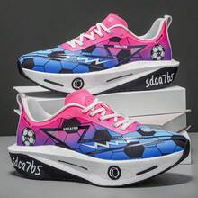 1 Pair Comfortable Mesh Breathable Sports Shoes, Fashion Lightweight Running Shoes With Football Pattern - Pink - View 3