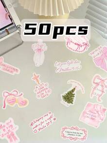 50pcs Pink Bow Stickers PET Transparent Suitable For Office Chair, Envelope, Calendar, Note, Party Packaging, Non-Repeating, Perfect For Winter And New Year Use - Multicolor - View 10