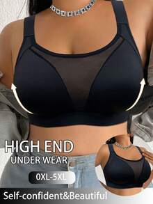 Plus Size Solid Color Wireless Comfortable Soft Cup Sports Bra For Women - Black - View 1