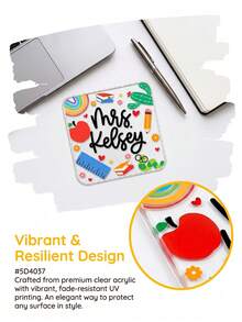 Posavasos cuadrados de acrílico personalizables, impresos con patrones de papelería escolar, adecuados para escritorios de oficina y hogar, ideales para el Día del Maestro, la temporada de regreso a clases, el cumpleaños del maestro y para expresar gratitud - Multicolor - Ver 10