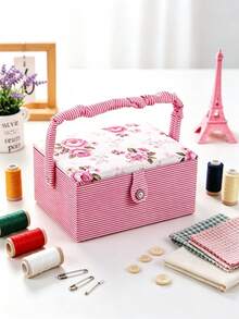 Floral Striped Sewing Basket, Fabric Sewing Accessories Storage Box,Portable Fabric Sewing Box With Handle, Multi-Size Storage Organizer For Sewing Accessories - Multiple Specifications - View 2