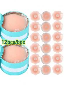 12pcs Reusable Nipple Covers, Strapless Invisible Self-Adhesive, Women's Lingerie And Underwear Accessories - Apricot - View 1