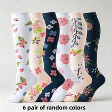 1/3/6 pares de calcetines de compresión hasta la rodilla para mujer, calcetines divertidos para volver a la escuela, compresión graduada transpirable, adecuados para correr, viajar, hacer senderismo y uso diario - Multicolor - Ver 10