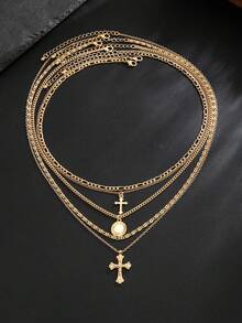 5pcs Fashion Minimalist Cross Pendant Necklace, Paperclip Metal Chain Necklace Set, Casual Style Accessory, Ideal Gift For Men - 5 Pcs - View 8