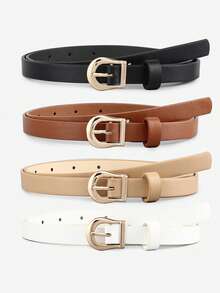 4pcs/Set Women & Teen Girls' Slim Genuine Leather Belt, Metal Buckle Design, Suitable For Pants, Dresses, Summer, Autumn, Halloween And Other Occasions - Multicolor - View 9