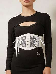 1pc Women's White Wide Elastic Waistband Corset Belt Lace Mesh Sexy Waist Cincher Accessory Suitable For Halloween Party Or Daily Wear - White - View 3