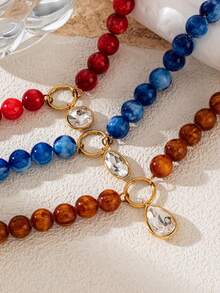 1pc New Beaded Water Drop Necklace, Elegant Vintage Style, Oil-Drip Craft, 18k Gold PVD Plated 304 Stainless Steel Material, Waterproof And Fade-Resistant, Stainless Steel Jewelry. Suitable For Wives And Mothers To Wear, Easy To Match With Girls' Daily Outfits, Beach Vacation Parties, Music Festivals, Travel And Sightseeing Occasions, Charming Women's Jewelry, Women's Bracelets And Necklaces, Small Accessories. - Brown Teardrop Necklace - View 2