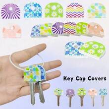 2-8pcs Random Color Printed Silicone Key Covers, Multiple Pattern Key Head Identification Caps, Home & Office Key Easy Identification Protective Caps, D-Shaped Key Head Label Covers, Easily Distinguish Various Keys - Multicolor - View 2