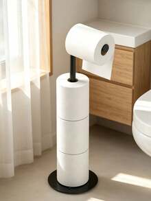 No-Drill Folding Floor Standing Toilet Paper Holder, Non-Slip Base, Independent Vertical Toilet Paper Roll Storage Rack, No Wall Installation Required, Portable Space-Saving, Suitable For Small Bathrooms, Guest Bathrooms And Rental Bathrooms - Multicolor - View 2