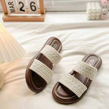 Women's Thick Sole Platform Outdoor Slippers, Minimalist Summer New Breathable Beach Slides, - Beige Line - View 5