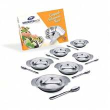 Kit de sobremesa conjunto com 12 peças 6 taças 6 colheres aço inox - A - Visão 1