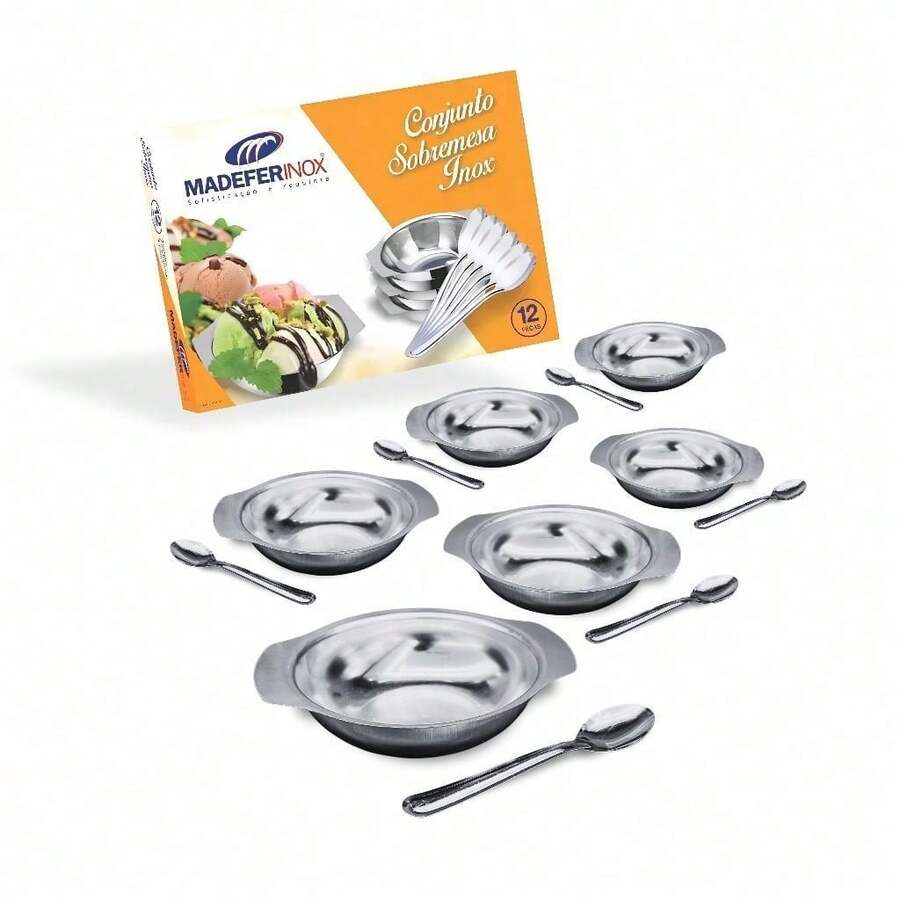 Kit de sobremesa conjunto com 12 peças 6 taças 6 colheres aço inox - A - Visão 1