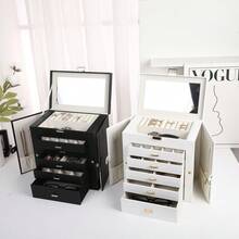 SONGMICS 6-Tier Jewelry Box With 5 Drawers, Large Capacity Storage, With Mirror, Lockable, Jewelry Organizer, Gift For Loved Ones, Can Store Earrings, Rings, Necklaces, Watches, White, Black, Grey ,Room Decor - Multicolor - View 3