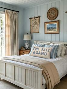 1pc Coastal Beach Seashell Pillow Cover, Coastal Beach Room Decor, Preppy Blue Seashell Nautical Ocean Beachy Decorative Lumbar Pillow Covers For Home Bedroom Living Room (Single Side, No Pillow Core) - 12*20英寸 - 查看 6