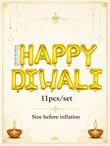 11PCS Happy Diwali Balloon Banner Set, Includes 16-Inch Multicolor "Happy Diwali" Letter Foil Balloons, Suitable For Diwali Gift Decoration, Diwali Party, Festival Of Lights - Multicolor - View 12