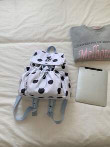 Zaino pieghevole da donna con stampa a pois carino, disponibile in 4 colori, chiusura con patta e coulisse, borsa leggera casual per lo shopping - Multicolore - Visualizzare 3