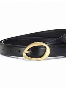 1pc/2pcs Women's Asymmetric Gold Buckle Solid Color Casual Versatile Decorative Belt, Classic Waist Belt For Jeans, Dresses And Pants - Multicolor - View 2