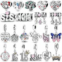 1Pc Silver Plated Family Mom Dad Sister Heart Charm For Bracelet Necklace Pendant Beads For Diy Jewelry Making Thanksgiving Day Gift For Lover - Silver - View 7