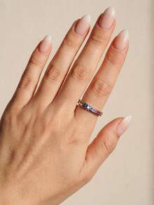 1 pieza Anillo de plata de ley 925 con strass de colores, incrustado de diamantes, accesorio de uso diario y fiesta para mujer, anillo de alta calidad - Estilo 2 - Ver 3