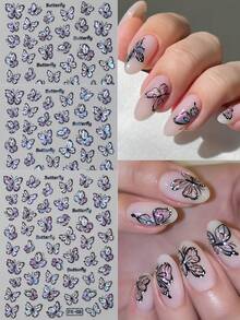 6 Sheets Holographic Butterfly Nail Stickers, Laser Black White Shimmer Nail Decals, Dreamy Fairy Style Nail Art Supplies For Summer Party & Wedding Nail Charms Decorations - Multicolor - View 4
