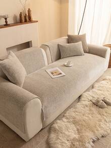 ALPLUME 1 قطعة من قماش الشينيل، تصميم قاعدة غير قابلة للانزلاق، غطاء وسادة أريكة بلون موحد، وسادة ظهر الأريكة، وسادة الذراع، غطاء الوسادة، أسلوب بسيط حديث، مناسب لغرفة النوم والدراسة وغرفة المعيشة وديكور المنزل الآخر - بيج - مشاهدة 5