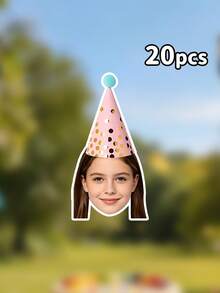 10/20/30PCS Custom Photo Gold Dot Party Hat Birthday Banner, Personalized Multi Color Cone Hat Cutout Garland,Funny Photography Background,Surprise Birthday Party Decor,Home Decor,Personalized Gifts - Multicolor - View 13