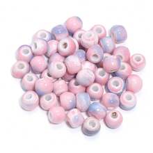 20pcColored Glazed Ceramic Round Loose Beads - Multicolor Glossy Spacer Beads For DIY Bracelet, Hair Tie, Necklace & Jewelry Making Crafts - Multicolor - View 11
