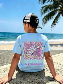Tween Boy Casual Fun Graphic Print Crew Neck Short Sleeve Pullover T-Shirt Summer Top - Baby Blue - View 2
