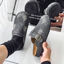 Fashionable Denim Gradient Cork Sole Comfortable Insole Men's Slip-On Casual Mule Slippers, Suitable For All Seasons, Commuting, Home, Office, Travel, Beach, Vacation - Black - View 2