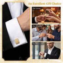 Men's Classic Cufflinks, Silver, Gold And Black Striped Round/Square/Rectangular Design, Suitable For Shirts, Suits And Other Occasions, Elegant Gift For Weddings, Grooms, Business Occasions, Father's Day, And Ideal Choice For School. - Multicolor - View 6