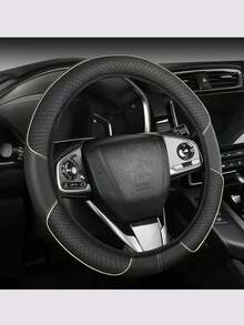 1pc PU Splicing Anti-Slip Wear-Resistant Breathable Sweat-Absorbing Car Steering Wheel Cover, Fits 14.5-15 Inch Diameter Steering Wheel, All-Season Universal, Odorless Decorative Steering Wheel Cover - Split Handlebar Grips - View 13